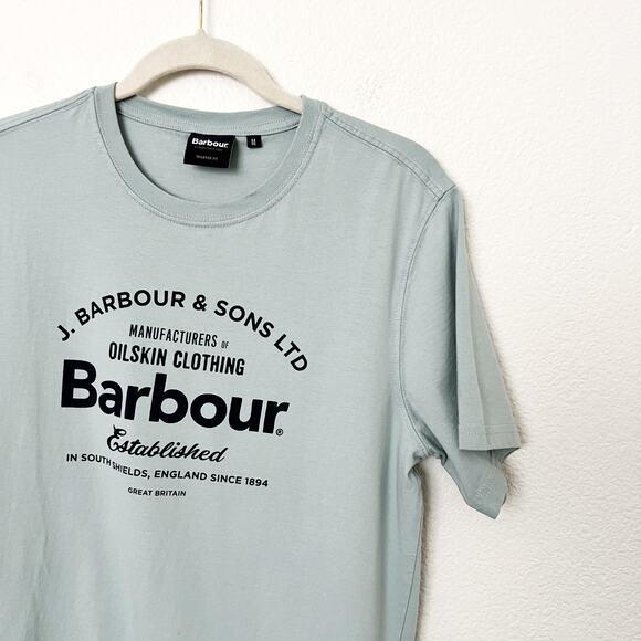 [Barbour] Blue Crew Neck Logo Graphic Tee Short Sleeve T-Shirt Size Medium M - Picture 5 of 10